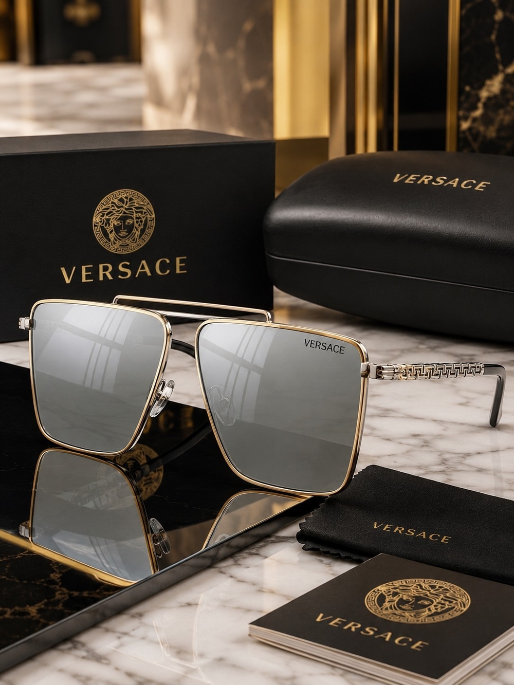 Versace VE2266 Sunglasses Gold Mirrored 64mm 1514/1U Authentic New Full Set